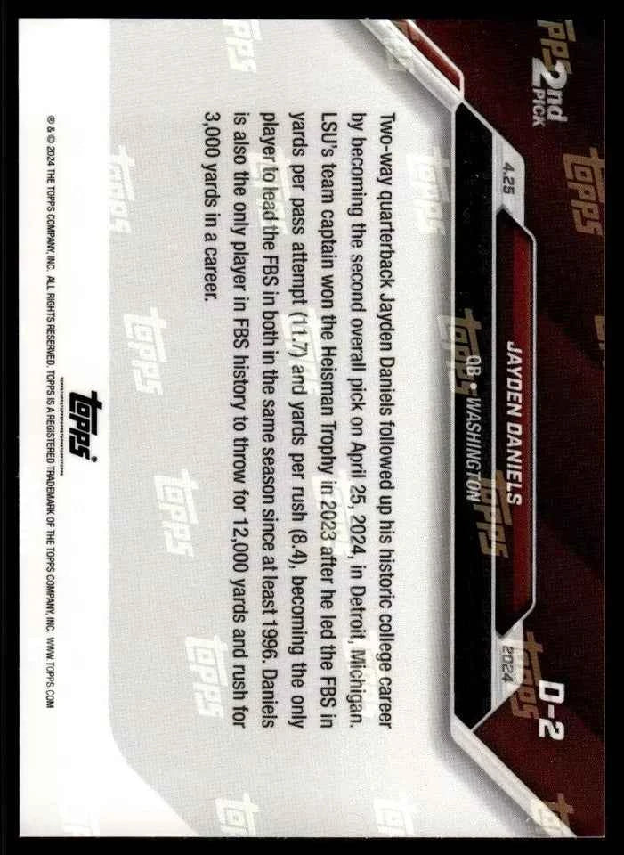 2024 Topps Now Jayden Daniels #D2 Rookie RC Football Card