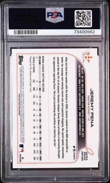 Graded 2022 Topps Update Jeremy Pena #US253 Rookie RC Baseball Card PSA 10 Gem Mint