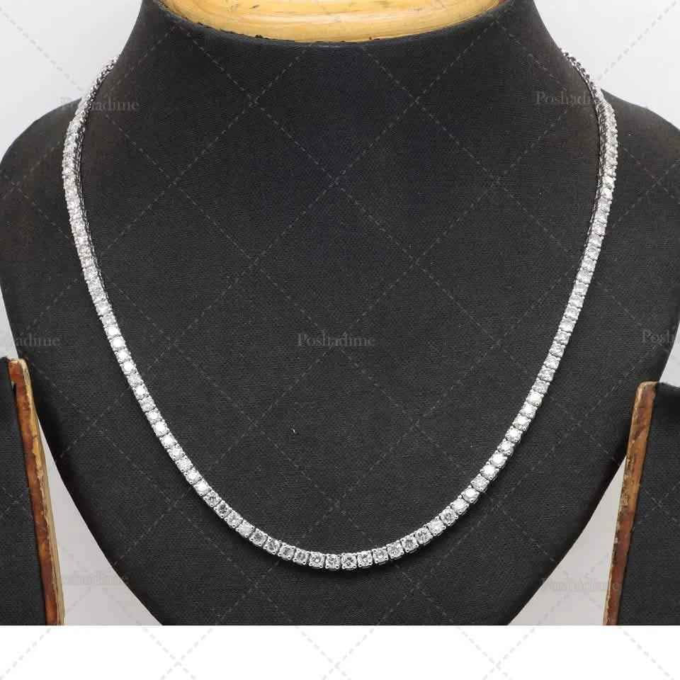4.3CT Certified Round Lab Grown Diamond 18" Tennis Necklace Solid 14K White Gold