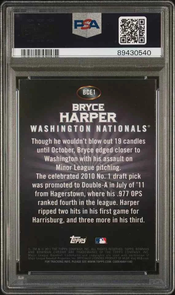 Graded 2011 Topps Bowman Chrome Bryce Harper #BCE1 Retail Exclusives Silver Rookie RC Baseball Card PSA 10 Gem Mint
