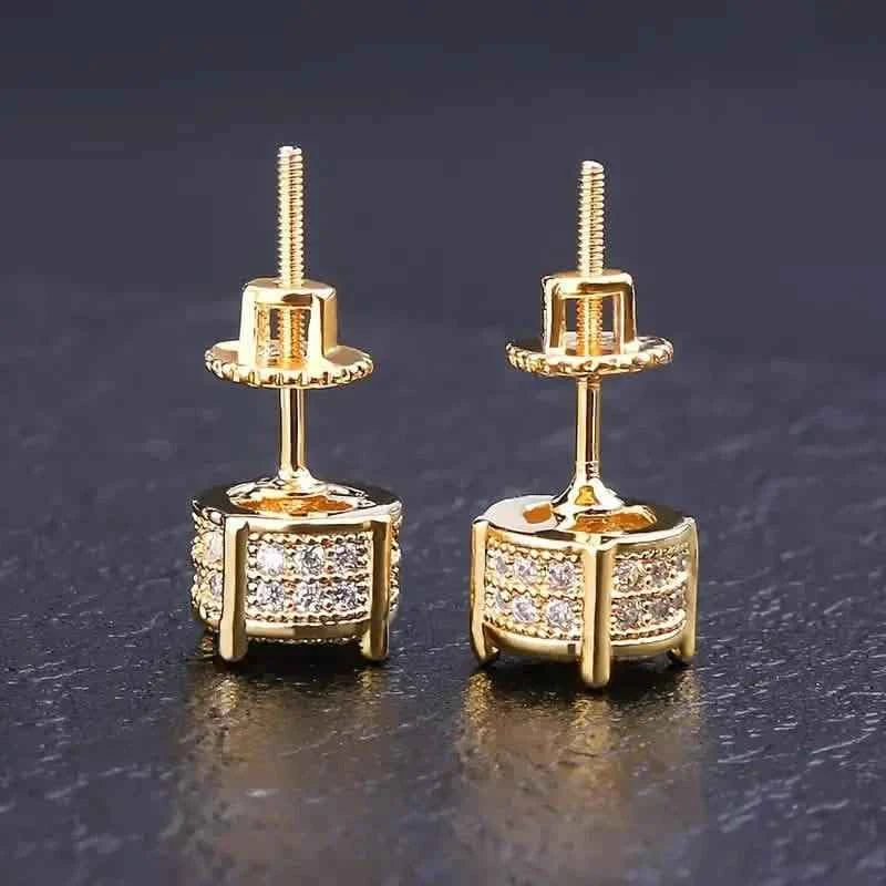 S925 Silver Hip-hop Men's Earrings With Synthetic Zirconia Micro-setting Color Plating Round Earrings