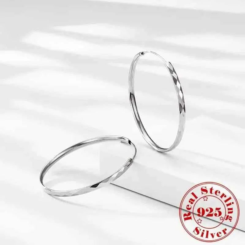 S925 Sterling Silver Hoop Earrings With Exaggerated Large Circle Diamond Pattern Hoop