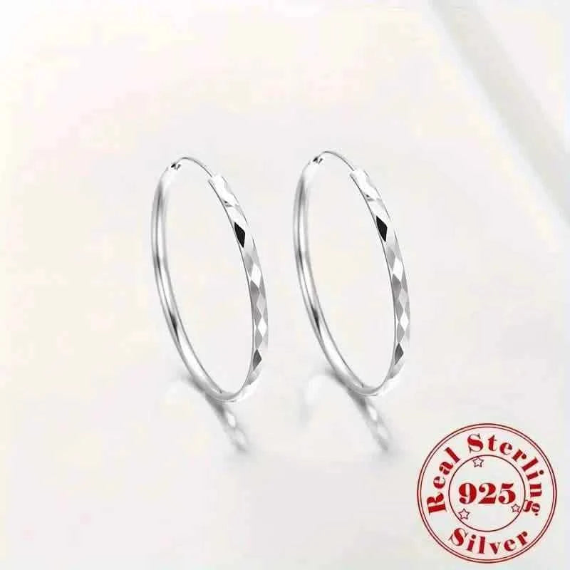 S925 Sterling Silver Hoop Earrings With Exaggerated Large Circle Diamond Pattern Hoop