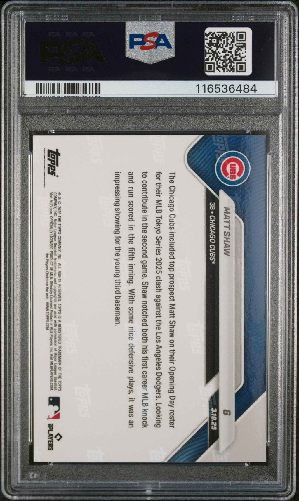 Graded 2025 Topps Now Matt Shaw #6 Rookie RC Baseball Card PSA 10 Gem Mint