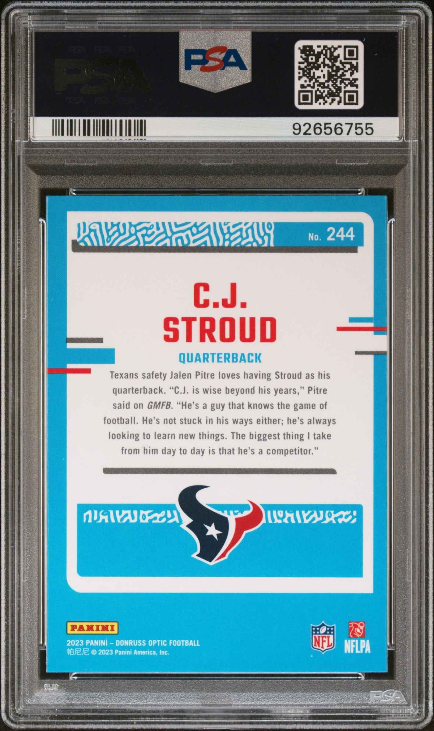 Graded 2023 Panini Donruss Optic CJ Stroud #244 Rookie RC Football Card PSA 10 Gem Mint