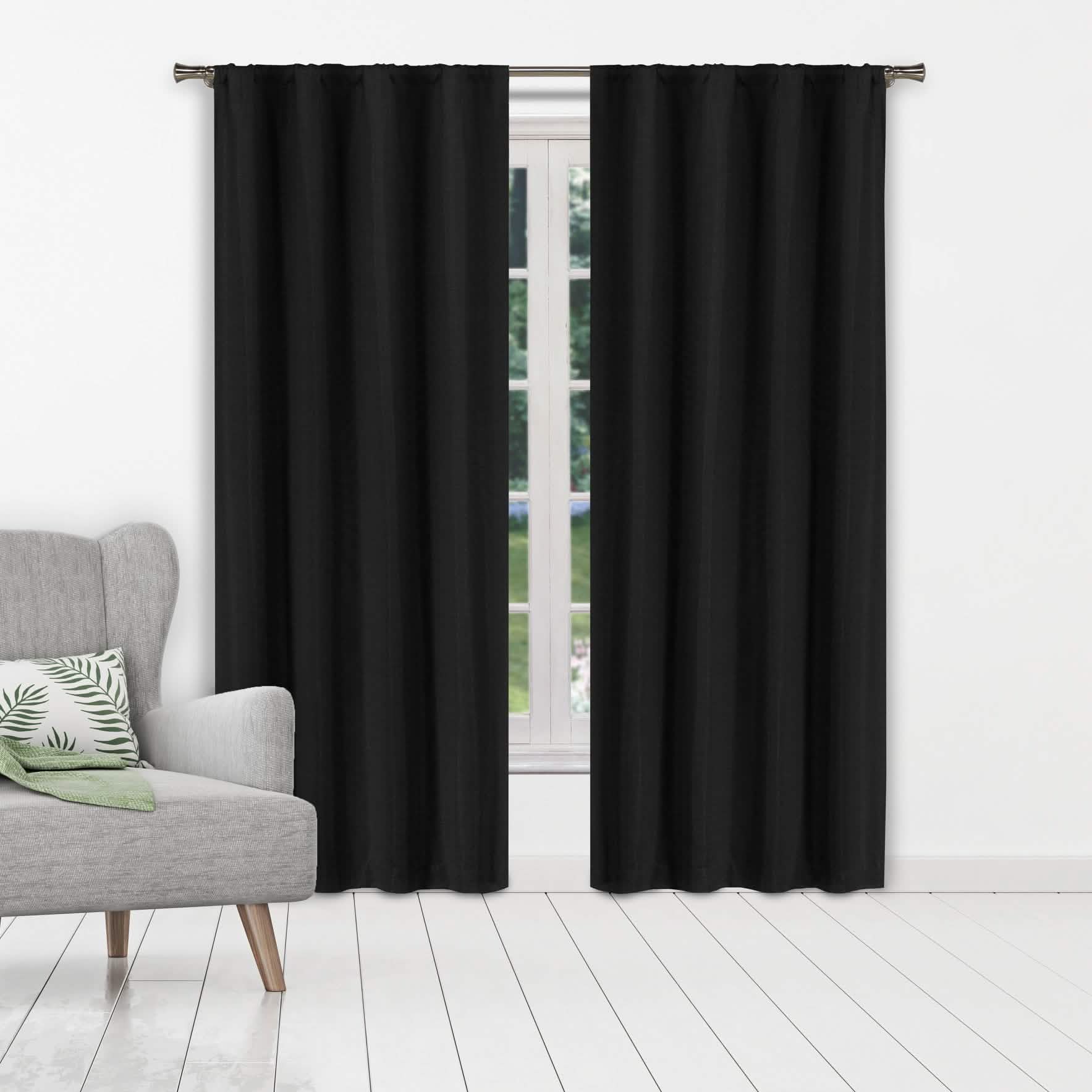 Set of 2: Heavy Solid Textured Blackout Thermal Window Curtain Pair Panel