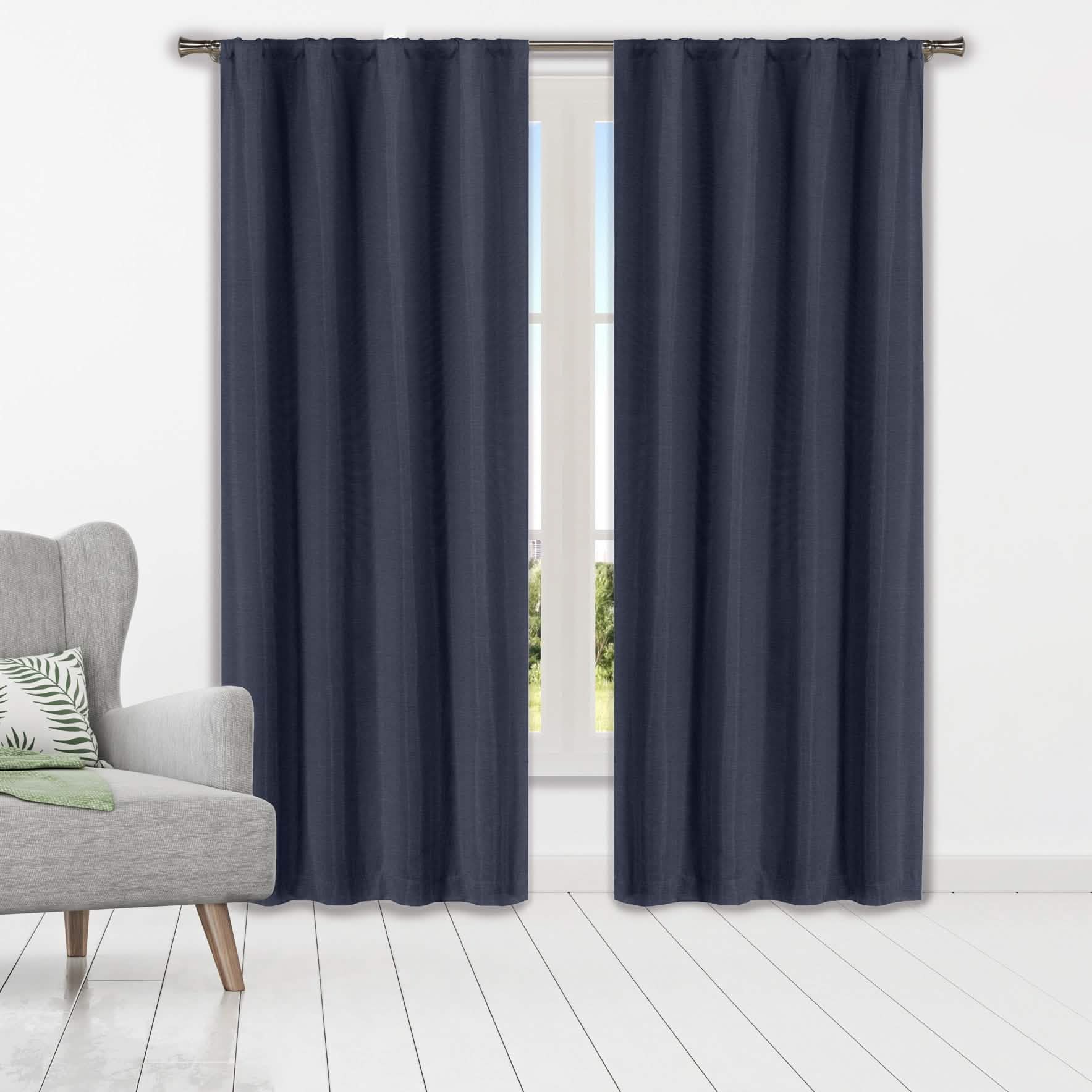 Set of 2: Heavy Solid Textured Blackout Thermal Window Curtain Pair Panel