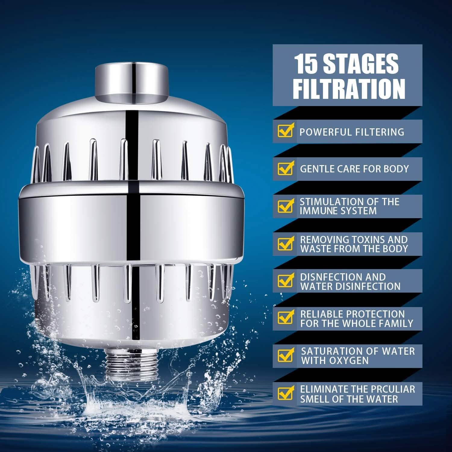 Shower Head and 15-Stage Shower Filter Combination