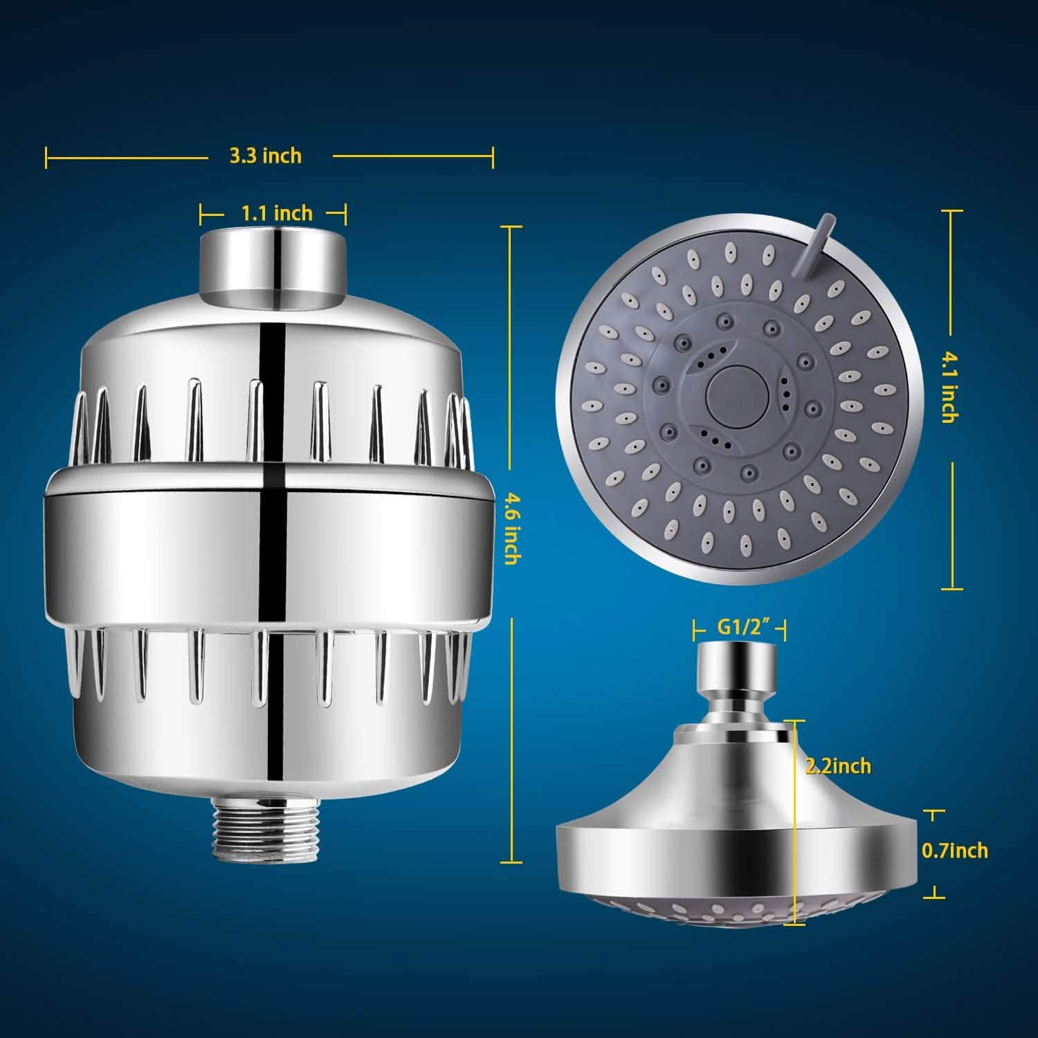 Shower Head and 15-Stage Shower Filter Combination