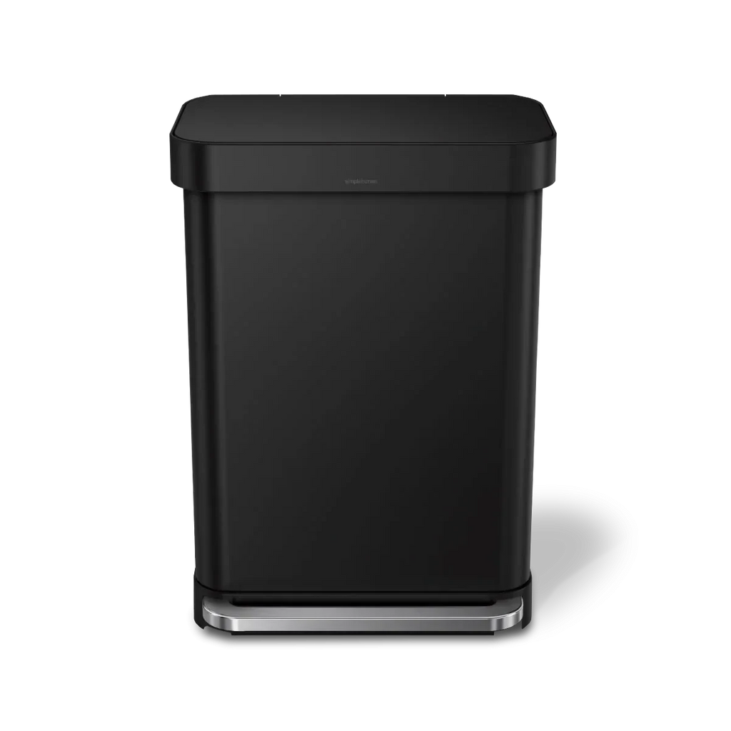 simplehuman 55-Liter Matte Black Indoor Kitchen Hinged Lid Trash Can