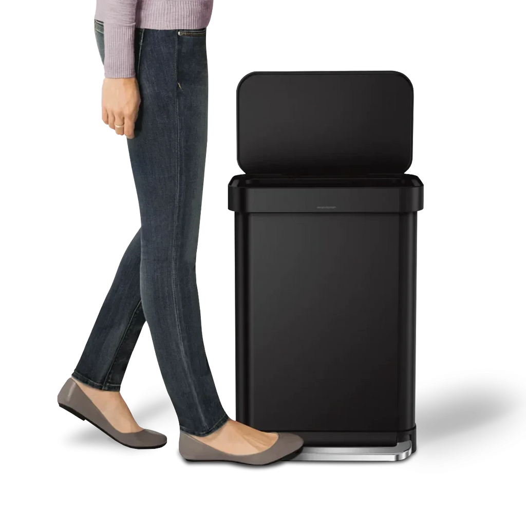 simplehuman 55-Liter Matte Black Indoor Kitchen Hinged Lid Trash Can