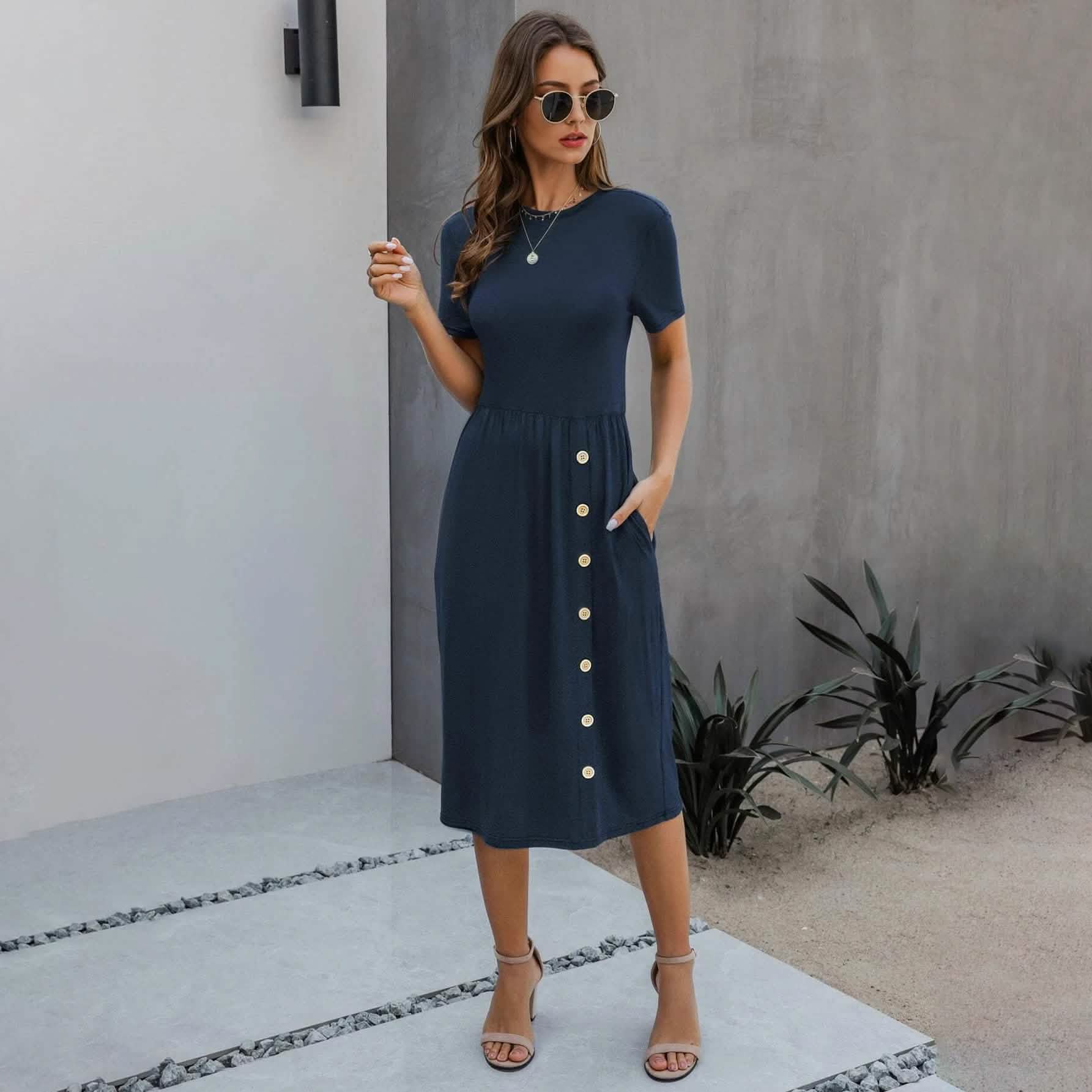 Slant Pocket Button Detail Dress