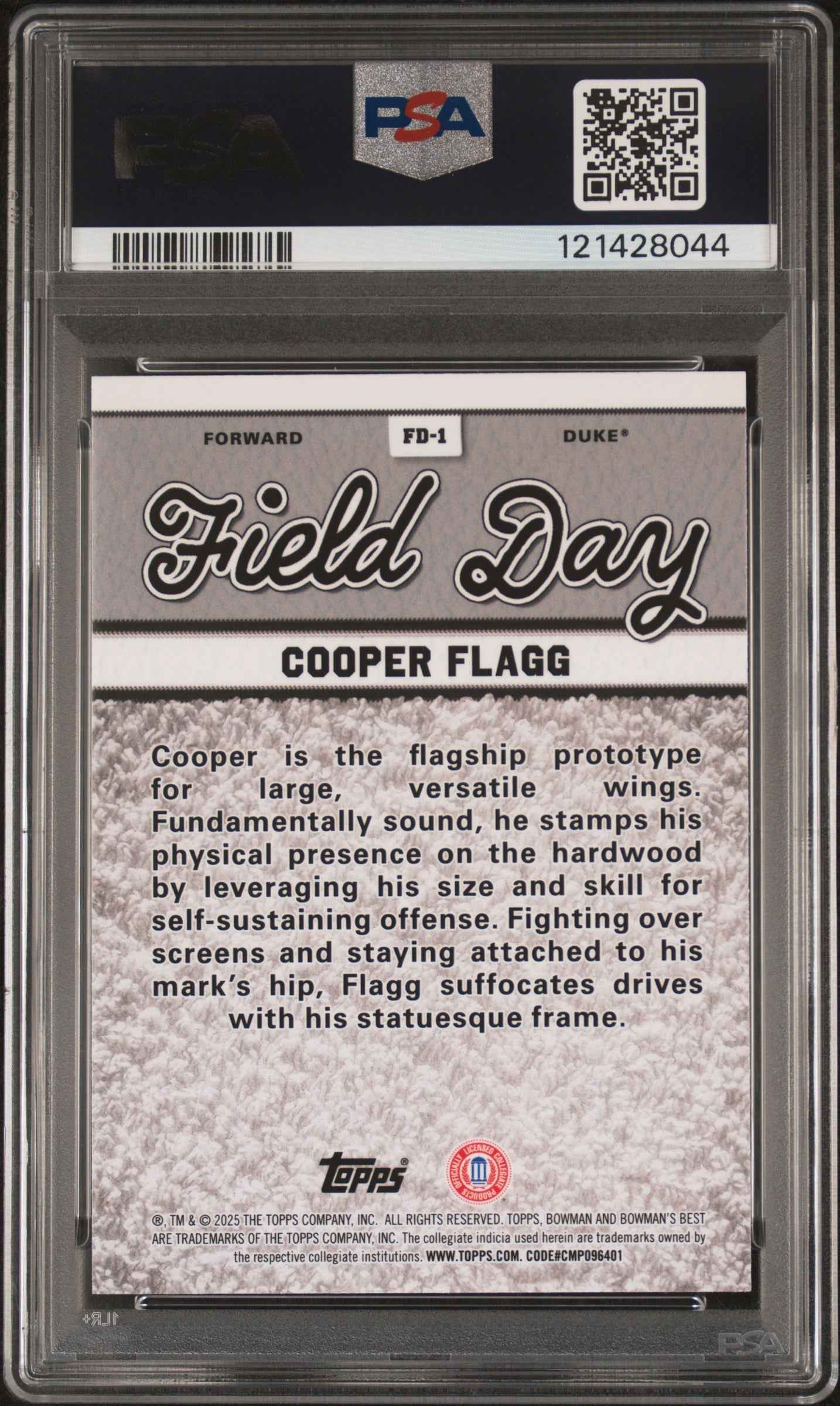 Graded 2024 Topps Bowman U Best Cooper Flagg #FD1 Field Day Rookie RC Basketball Card PSA 9 Mint