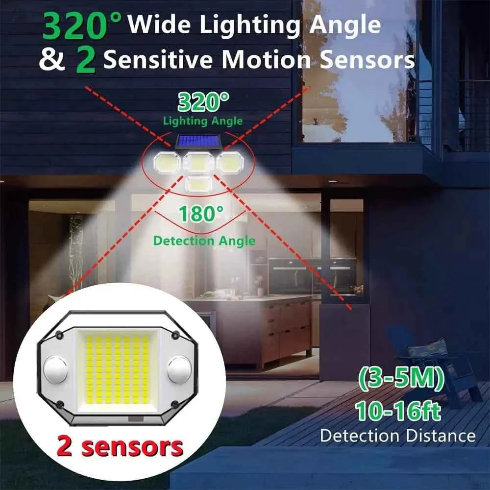 Solar Light Outdoor with Remote Control Double Motion Sensor Light 306/208 Led Wall Lamp IP65 Spotlight Exterior Garage Lighting
