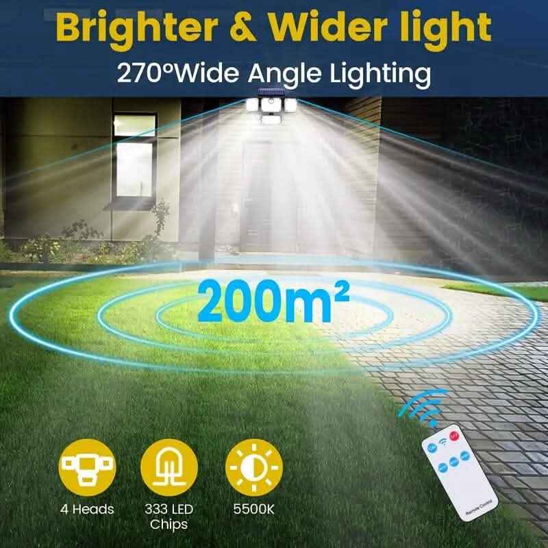 Solar Outdoor Lights 333 LEDs Motion Sensor Lights 4 Heads
