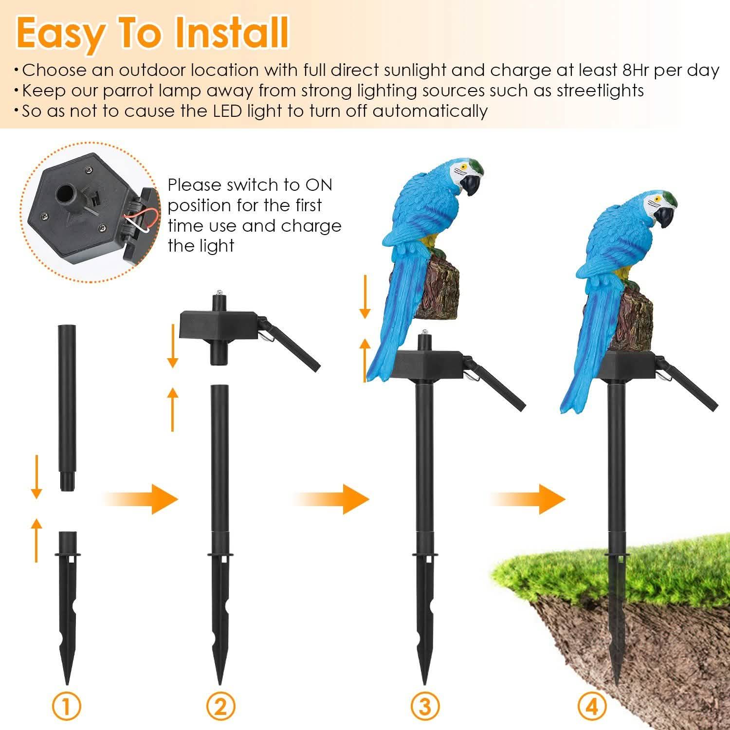 Solar Powered Parrot Garden Light IP65 Waterproof LED