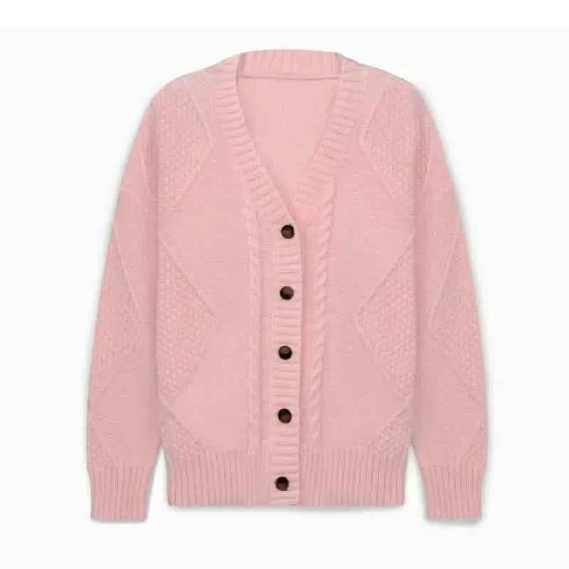 Solid Button Down Cable Knit Cardigan, Casual Long Sleeve Comfy Sweater