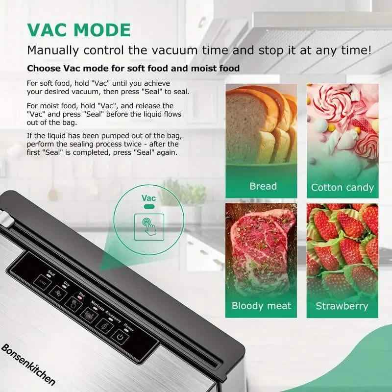 Stainless Steel Food Vacuum Sealer with Built-in Cutter