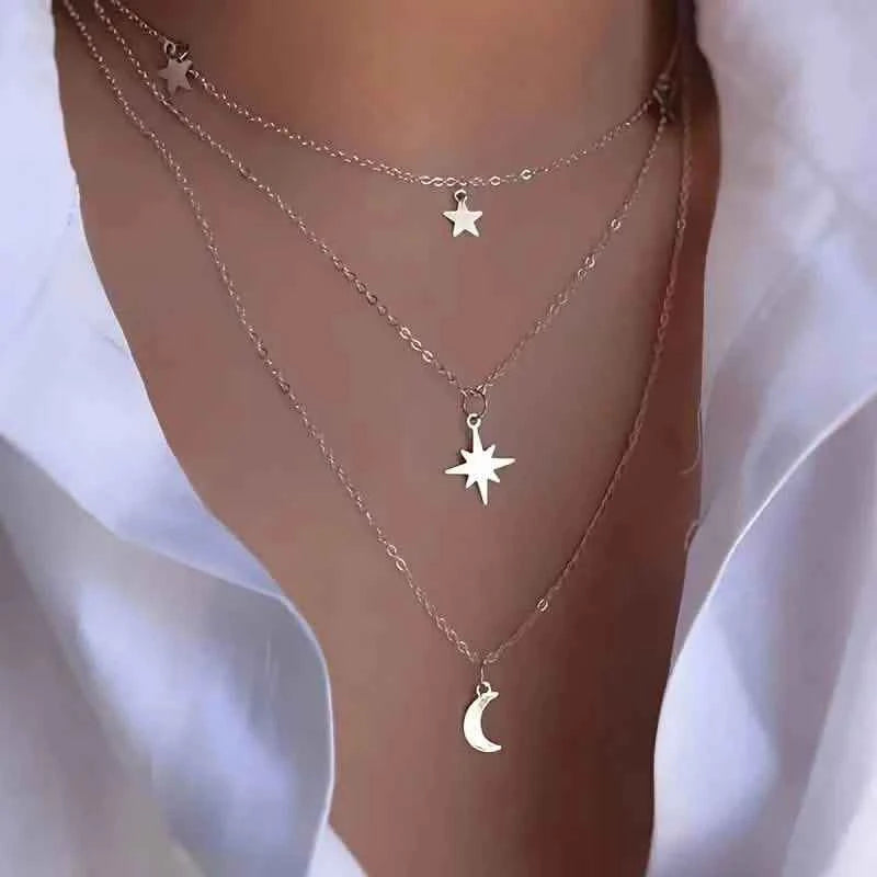 Star Moon Multi-layer Pendant Necklace