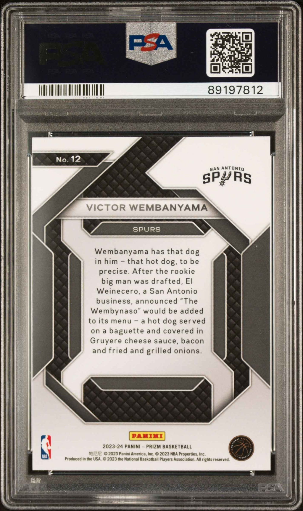Graded 2023 Panini Prizm Victor Wembanyama #12 Emergent Rookie RC Basketball Card PSA 8 Near Mint