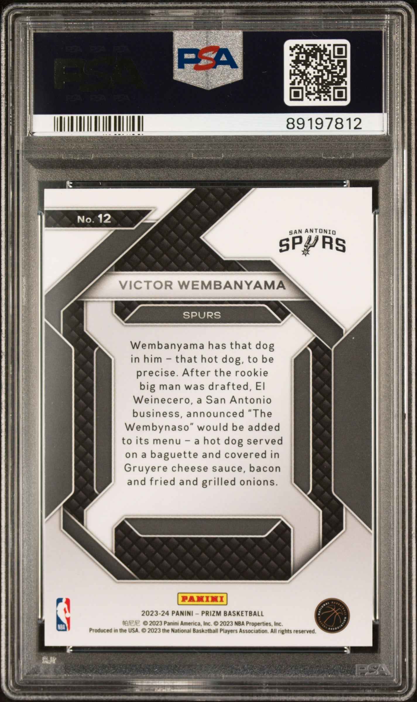 Graded 2023 Panini Prizm Victor Wembanyama #12 Emergent Rookie RC Basketball Card PSA 8 Near Mint