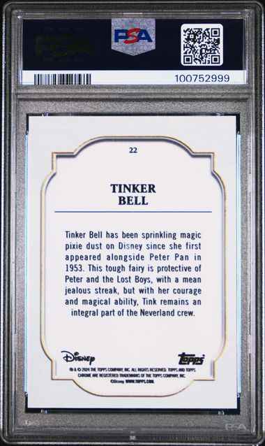 Graded 2024 Topps Chrome Disney Tinker Bell #22 Peter Pan Card PSA 10 Gem Mint