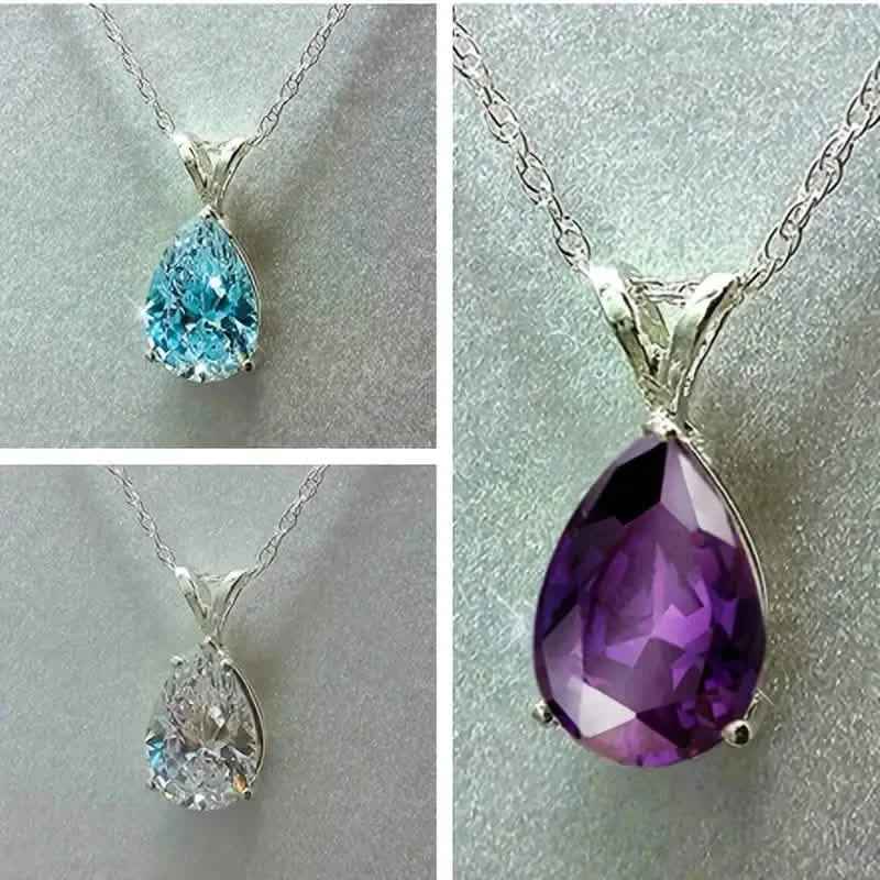 Teardrop Shaped Zirconia Pendant Copper Necklace