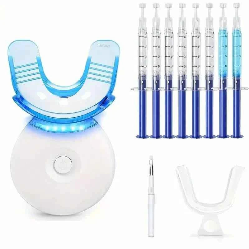 Teeth Whitening Gel Kit with 6 Teeth Cleaning Gel + 2 Dental Trays + Cleaning Led Light