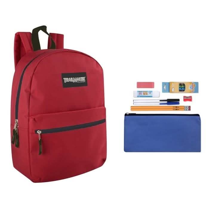 Trailmaker Classic 17 Inch Backpack + 12 Piece School Supply Kit