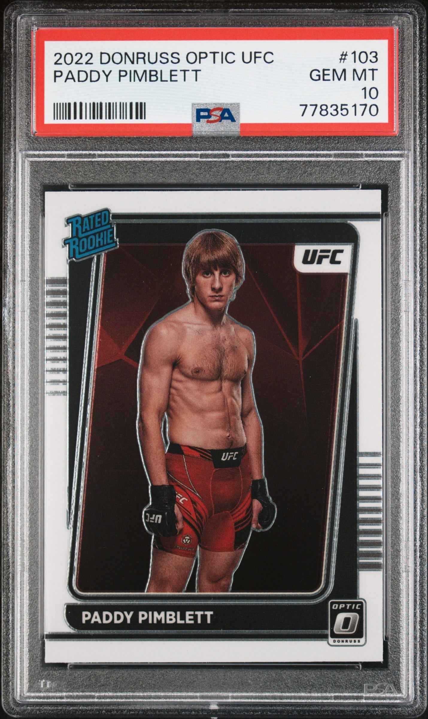 Graded 2022 Panini Donruss Optic UFC Paddy Pimblett #103 Rookie RC UFC MMA Card PSA 10 Gem Mint