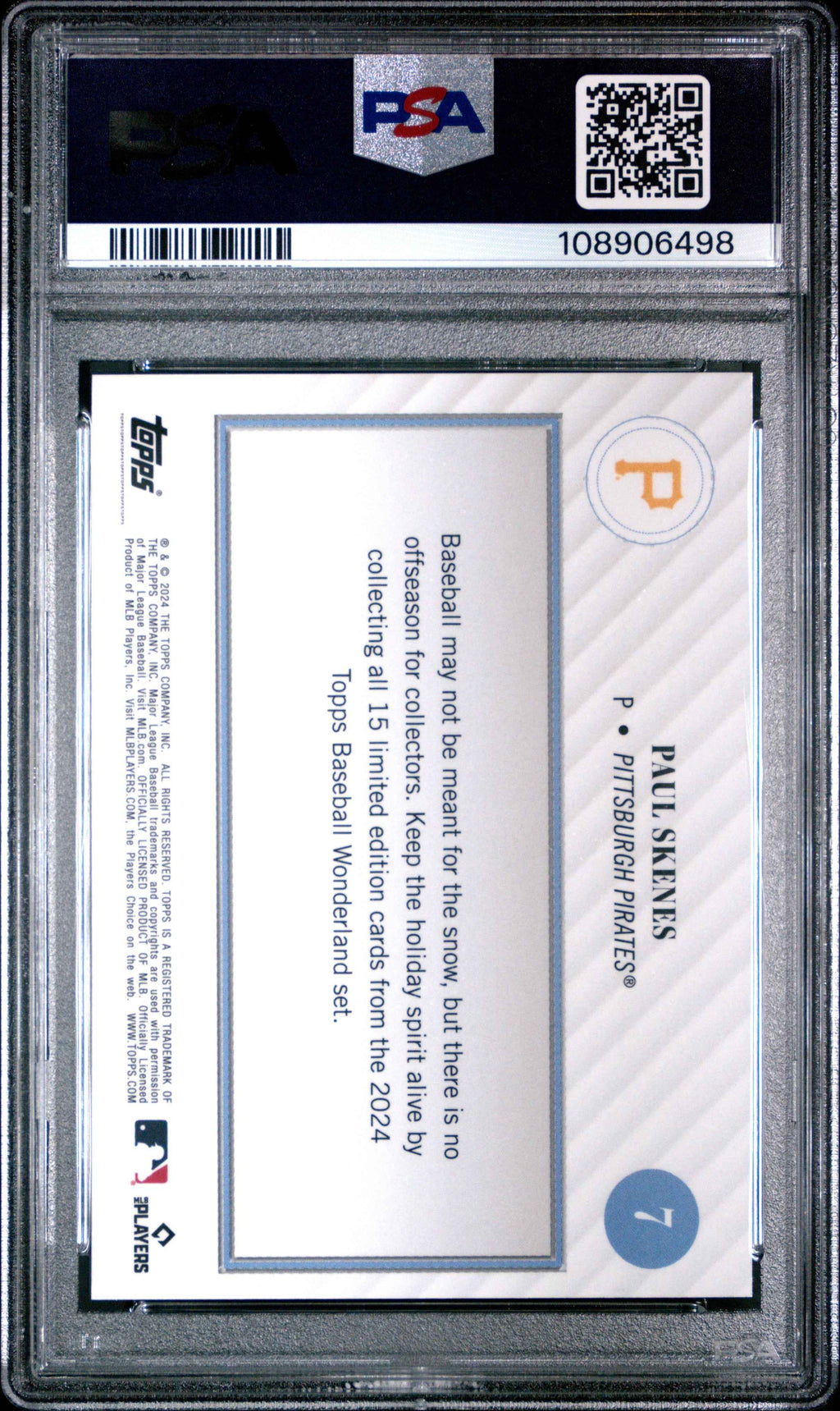 Graded 2024 Topps Wonderland Paul Skenes #7 Rookie RC Baseball Card PSA 9 Mint