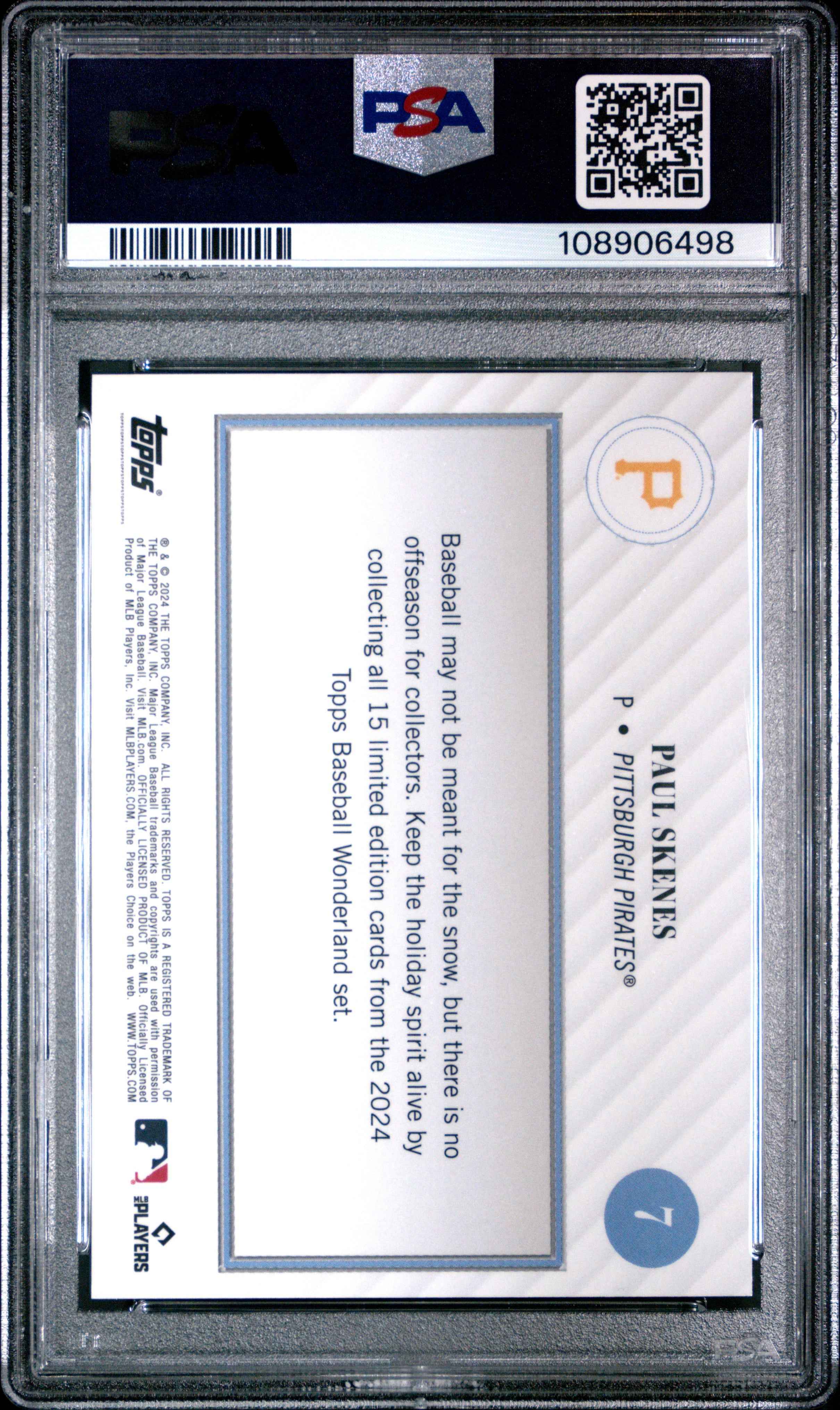 Graded 2024 Topps Wonderland Paul Skenes #7 Rookie RC Baseball Card PSA 9 Mint