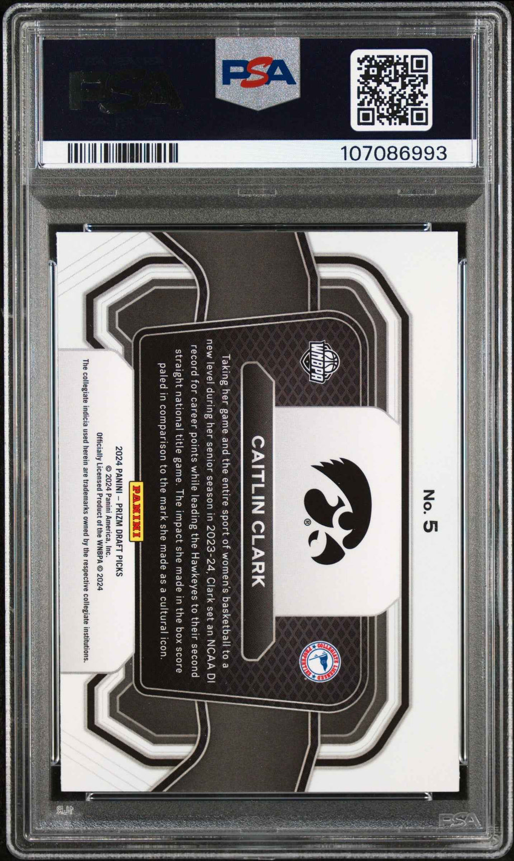 Graded 2024 Panini Prizm Draft Picks Caitlin Clark #5 Campus Legends Rookie RC Basketball Card PSA 10 Gem Mint