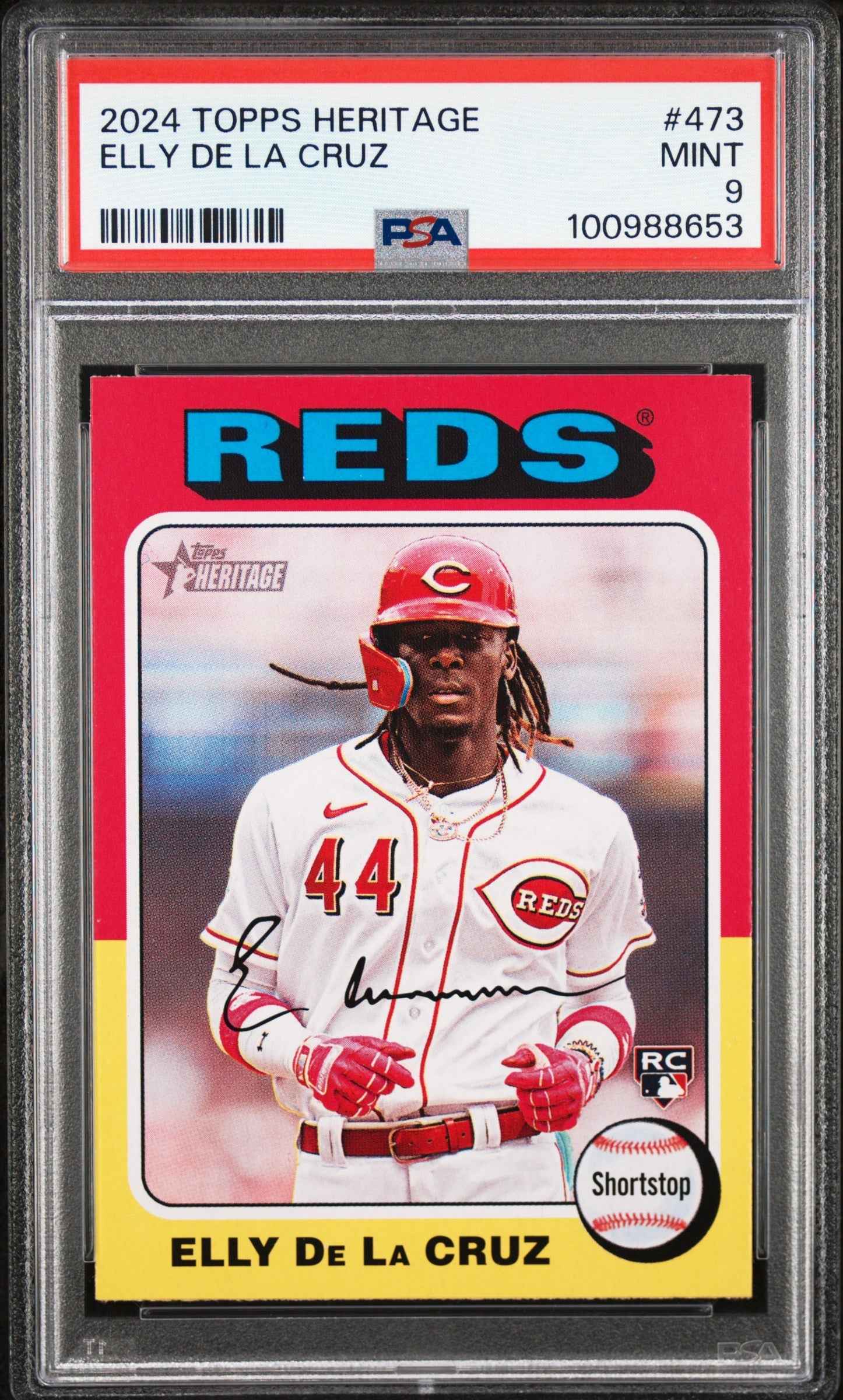 Graded 2024 Topps Heritage Elly De La Cruz #473 Rookie RC Baseball Card PSA 9 Mint
