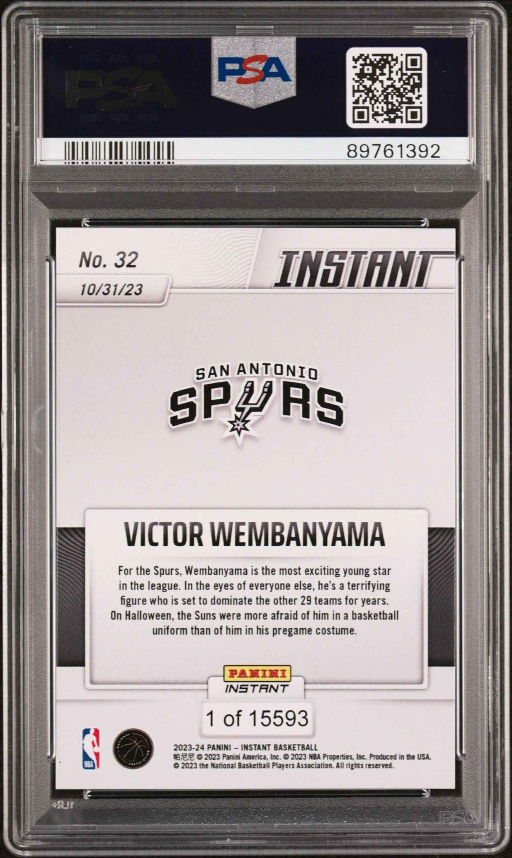 Graded 2023 Panini Instant Victor Wembanyama #32 Rookie RC Basketball Card PSA 10 Gem Mint