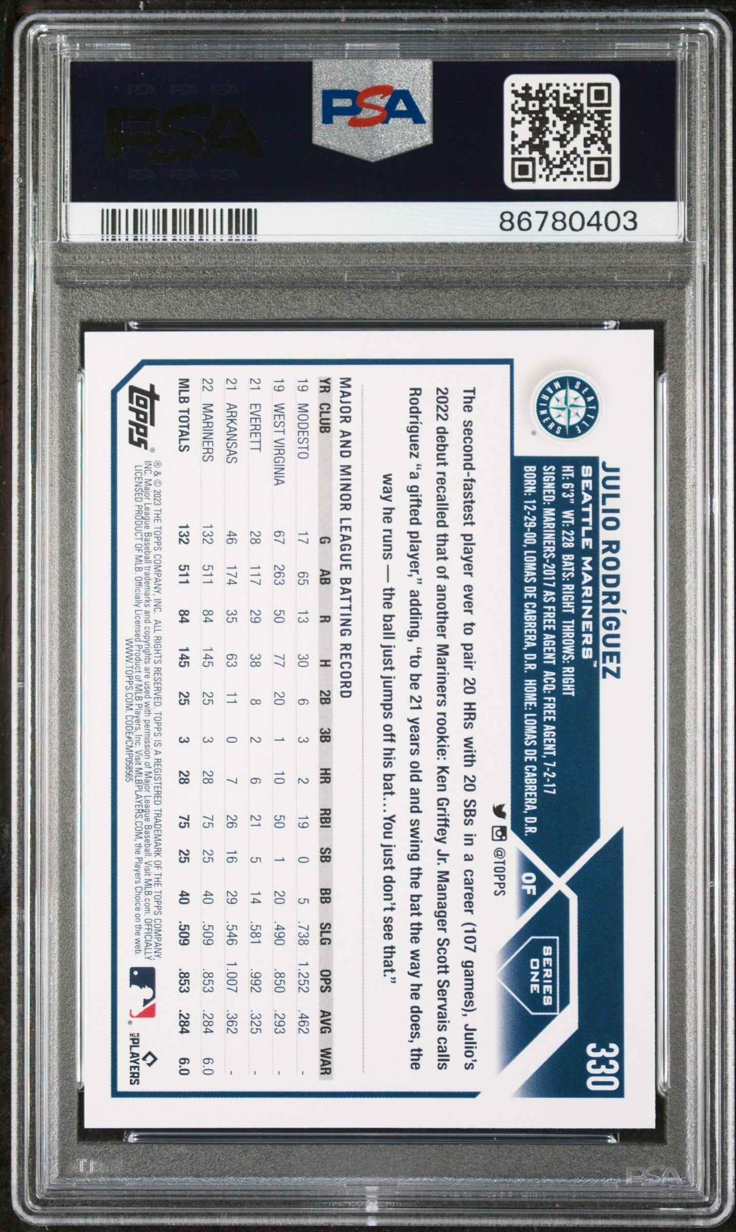 Graded 2023 Topps Julio Rodriguez #330 Rookie Cup Baseball Card PSA 10 Gem Mint