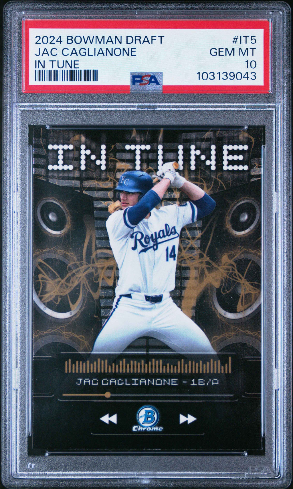 Graded 2024 Topps Bowman Draft Jac Caglianone #IT5 In Tune Rookie RC Baseball Card PSA 10 Gem Mint