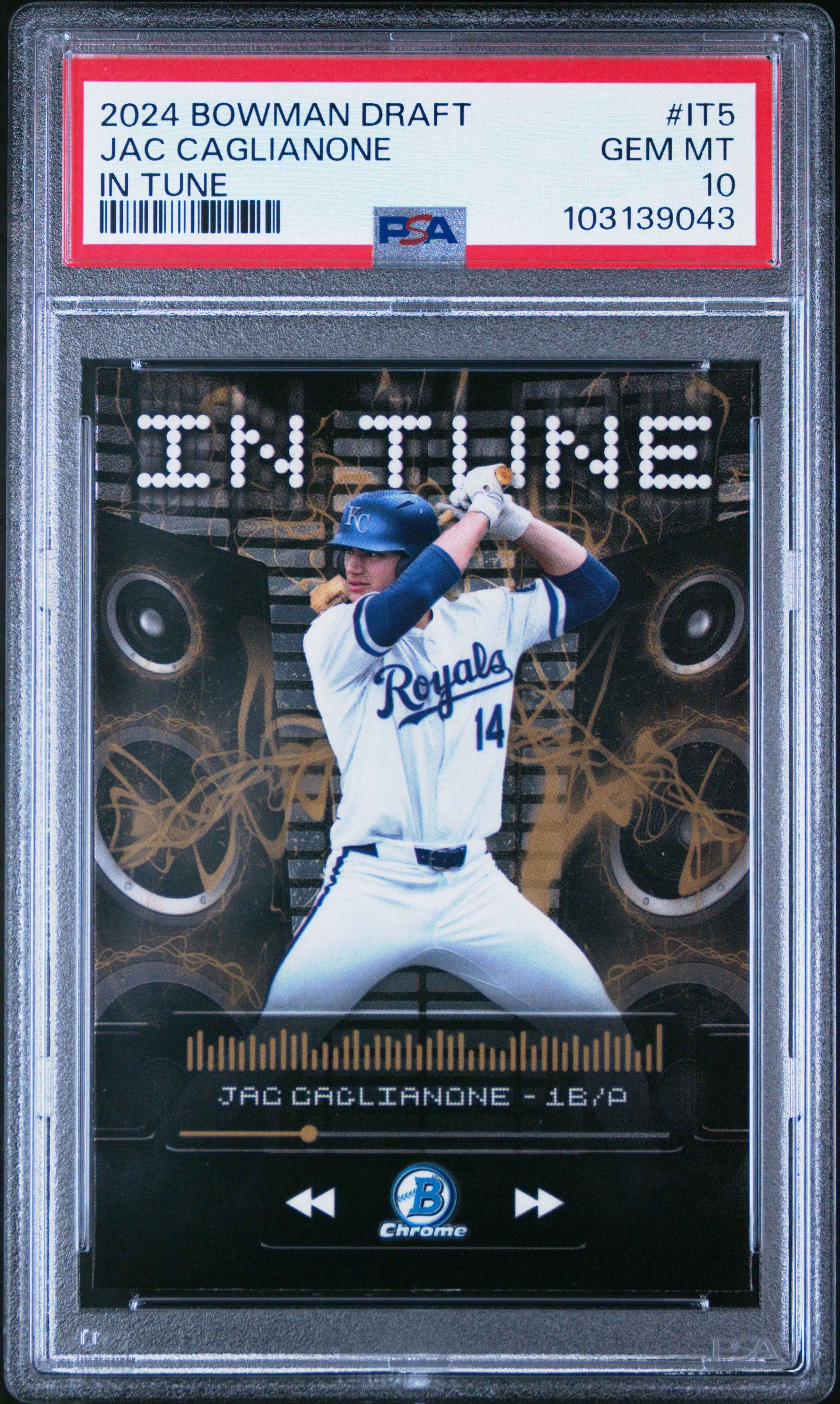 Graded 2024 Topps Bowman Draft Jac Caglianone #IT5 In Tune Rookie RC Baseball Card PSA 10 Gem Mint