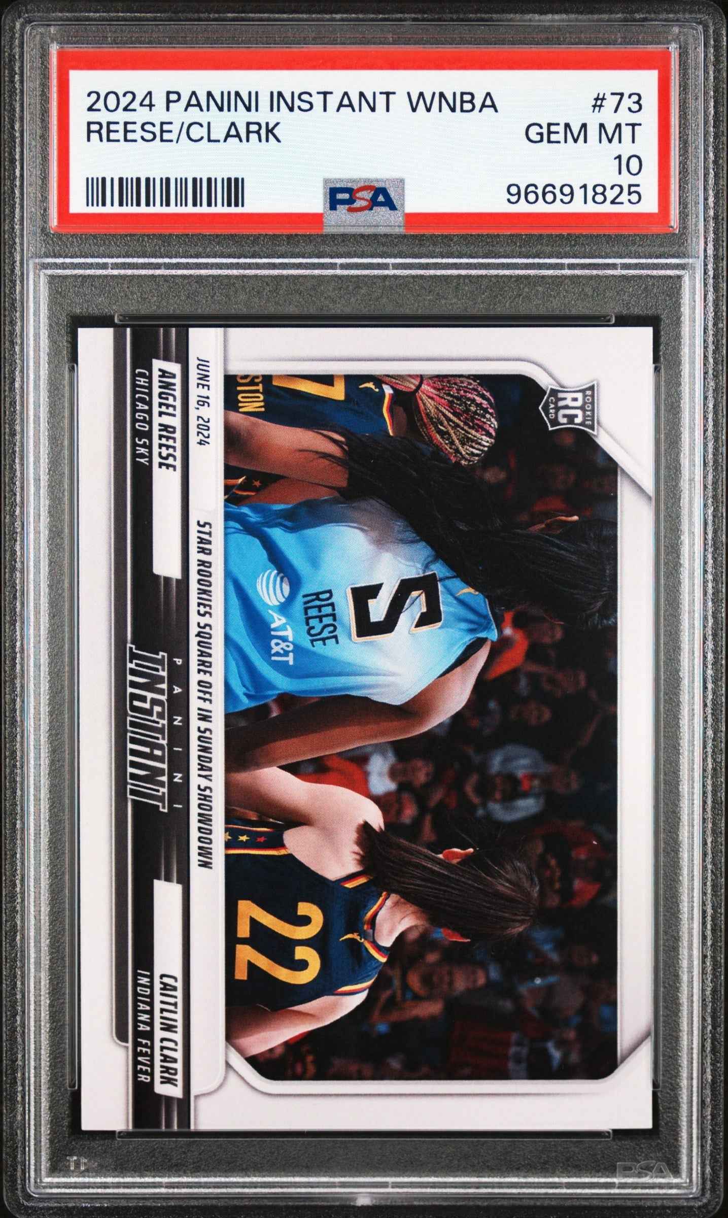 Graded 2024 Panini Instant WNBA Angel Reese/Caitlin Clark #73 Rookie RC Basketball Card PSA 10 Gem Mint