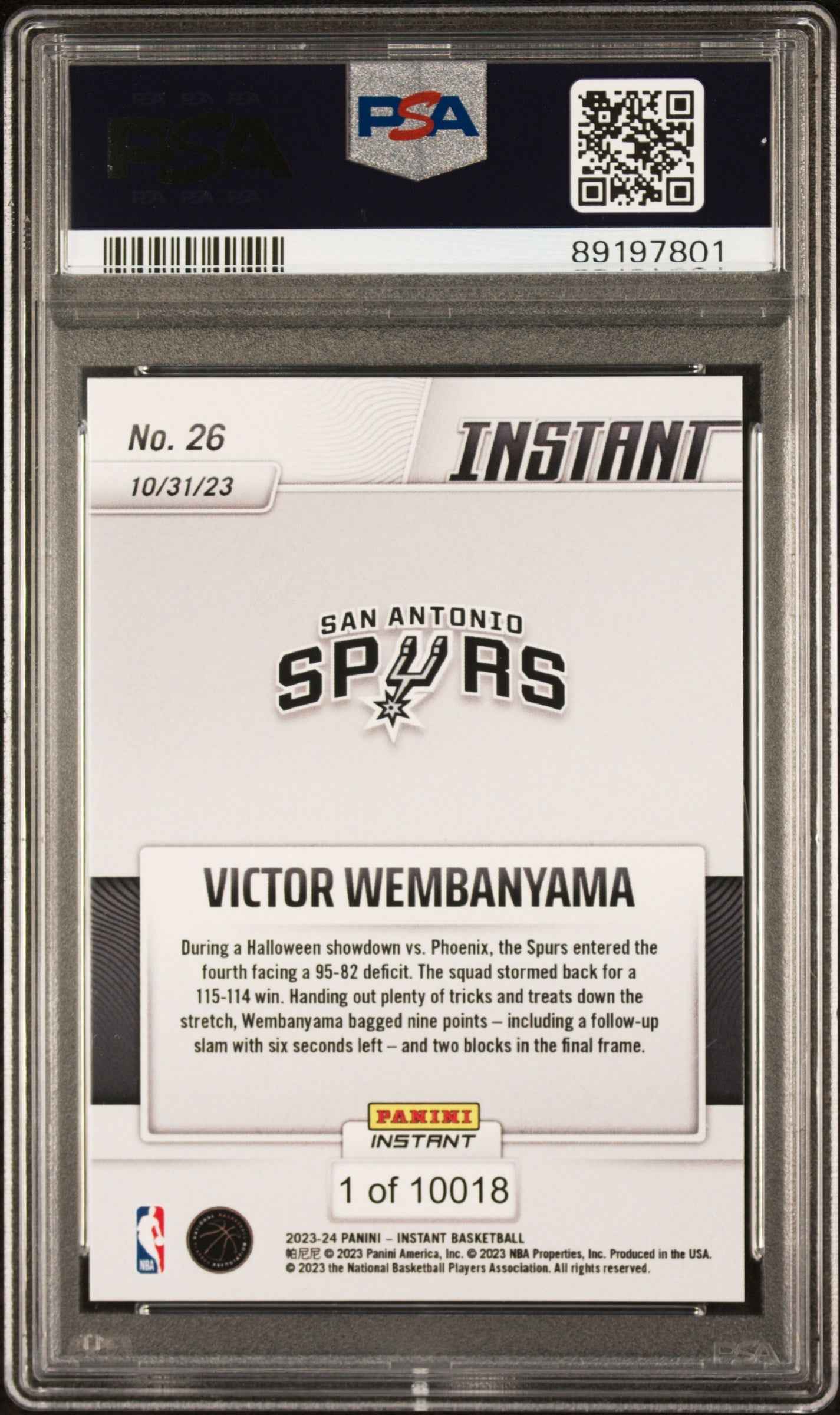 Graded 2023 Panini Instant Victor Wembanyama #26 Rookie RC Basketball Card PSA 9 Mint