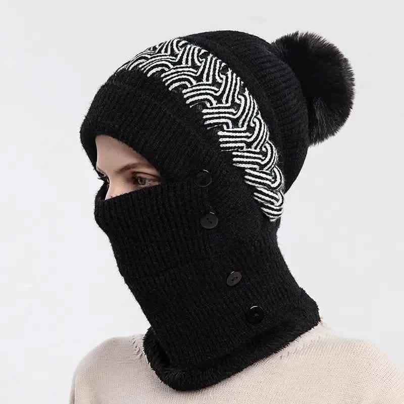 Warm Knitted Beanie Hat and Neck Warmer Set