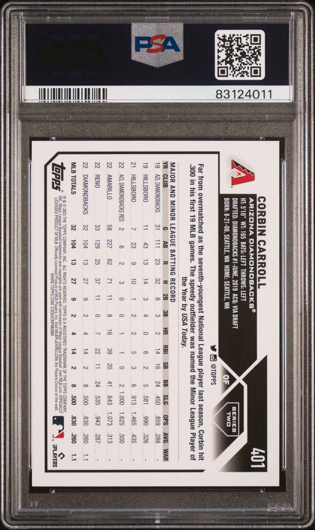 Graded 2023 Topps Complete Set Corbin Carroll #401 All Star Game Rookie RC Baseball Card PSA 10 Gem Mint
