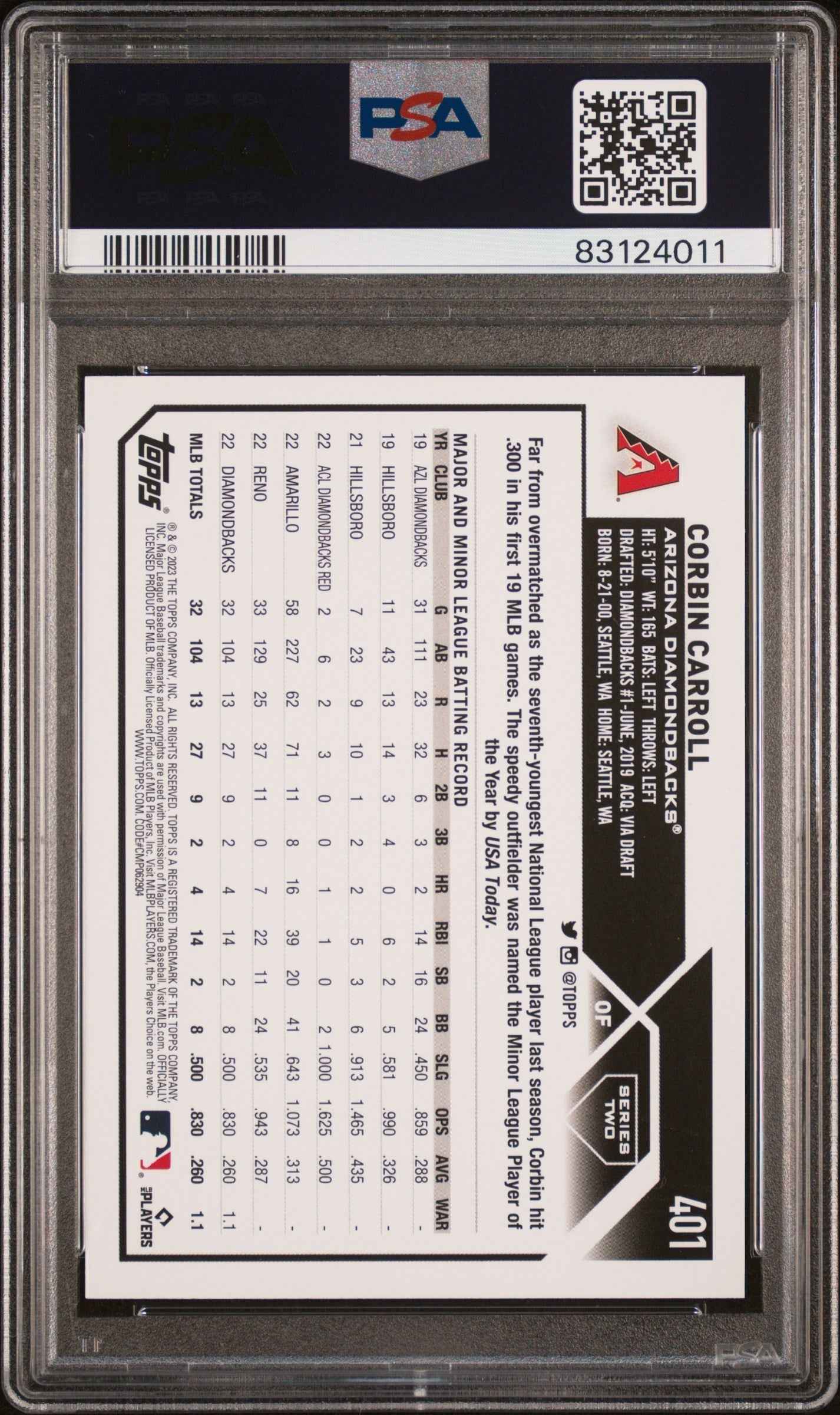 Graded 2023 Topps Complete Set Corbin Carroll #401 All Star Game Rookie RC Baseball Card PSA 10 Gem Mint