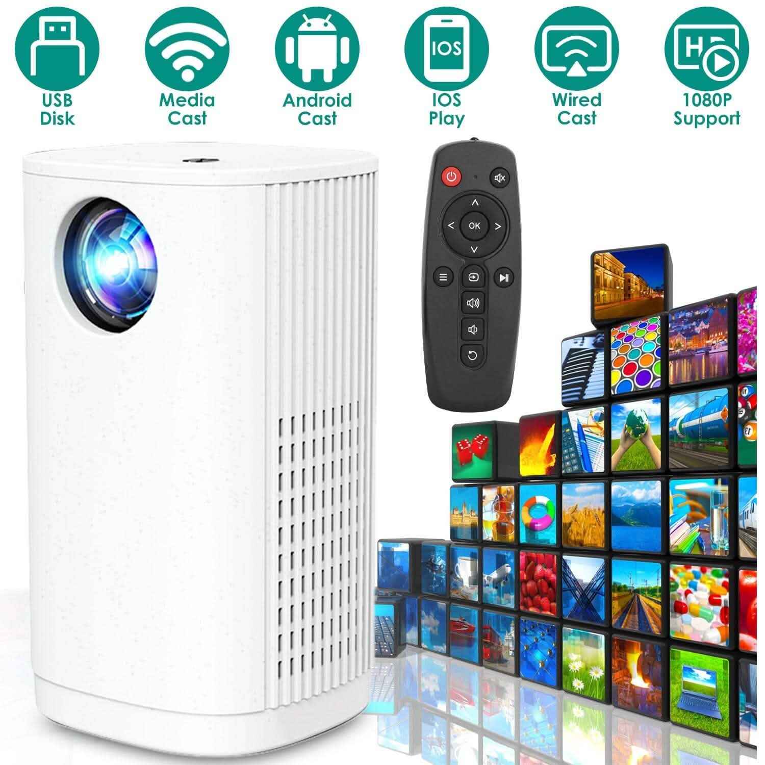 WiFi 1080P Projector Phone Projector Home Movie Projector Compatible with IOS Android iPads U Disk