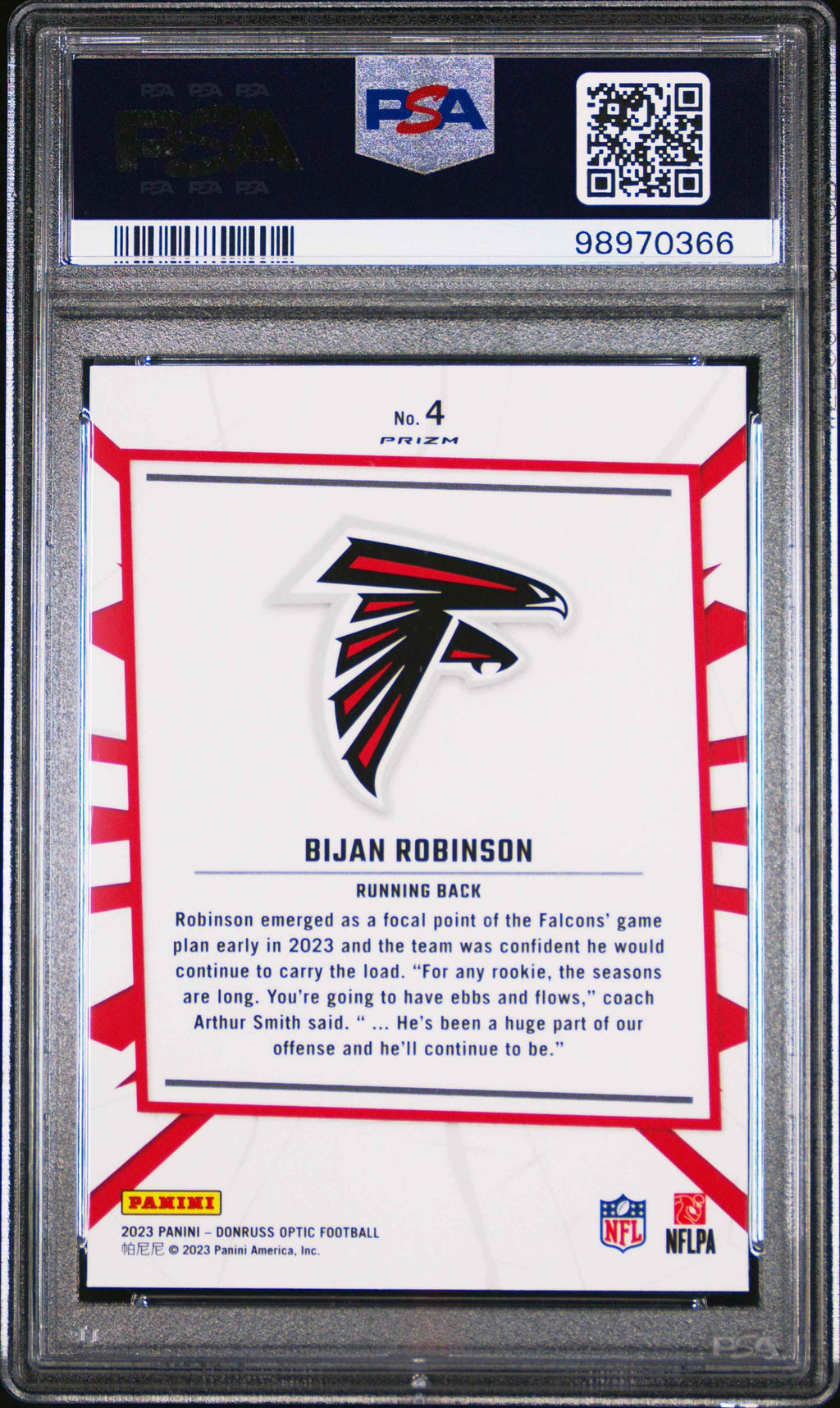 Graded 2023 Panini Donruss Optic Bijan Robinson #4 My House Rookie RC Football Card PSA 10 Gem Mint