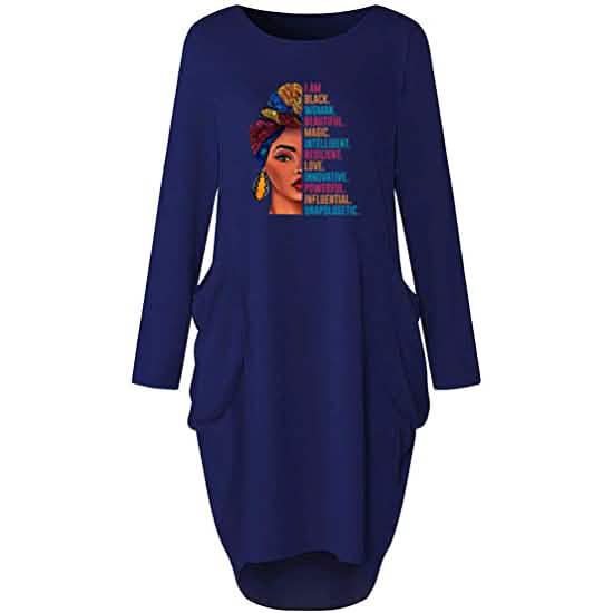 Woman's Long Sleeve Loose Pocket Oversize Tunic Dress