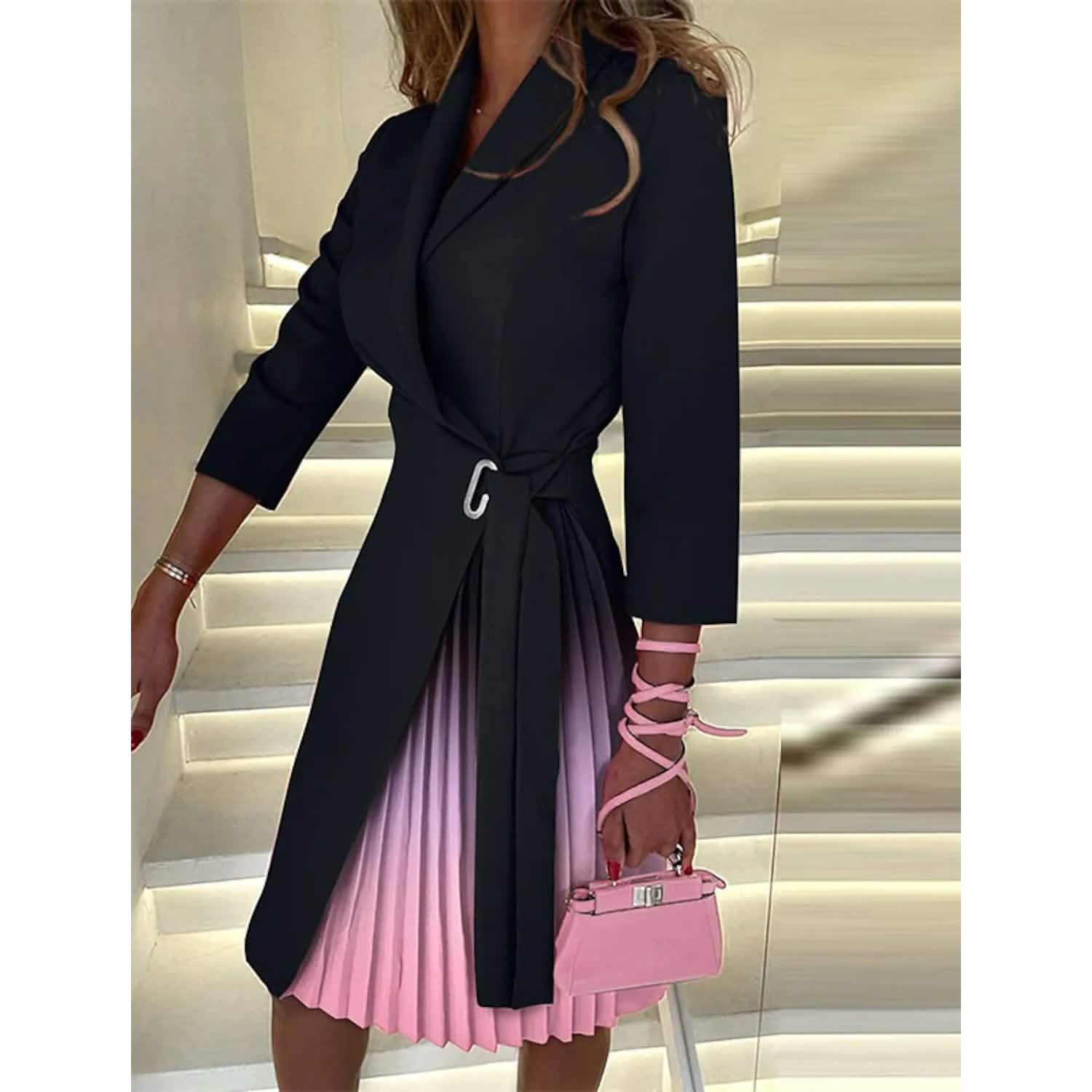Women's Blazer Dress A Line Dress Knee Length Ruched Print Dress