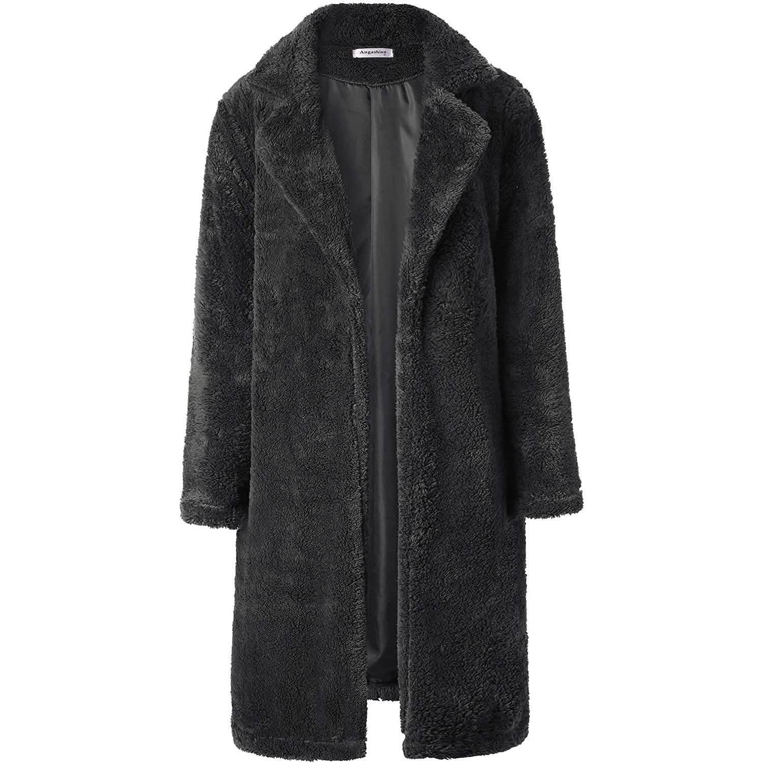 Women's Fuzzy Fleece Lapel Open Front Long Cardigan Coat