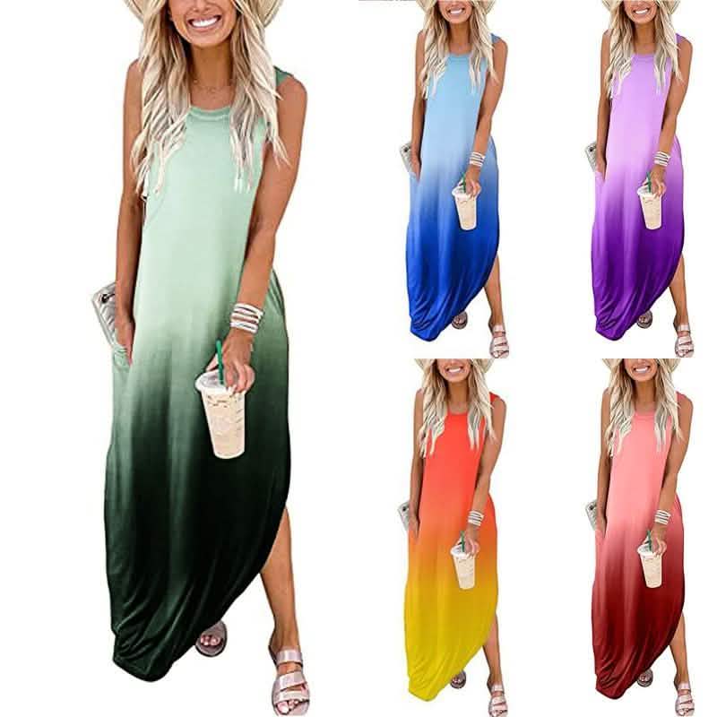 Women's Gradient Color Casual Loose Long Dress