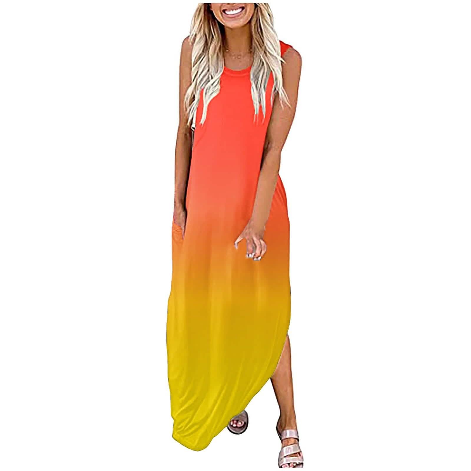 Women's Gradient Color Casual Loose Long Dress